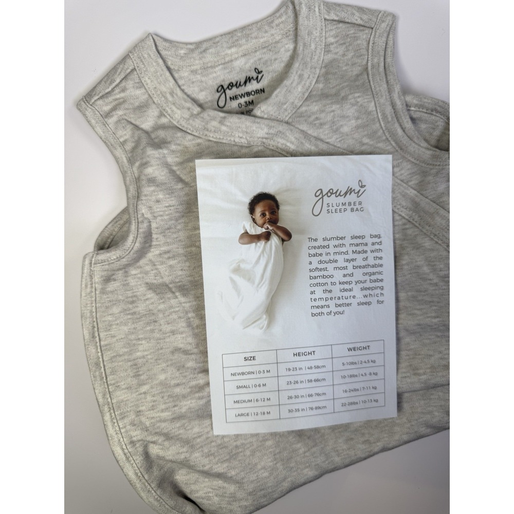 GoumiKids Slumber Sleep Bag 0-3M Gray NWT! Organic‎ Cotton
